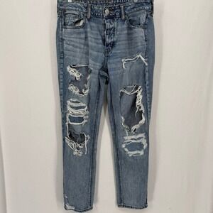 American Eagle Tomgirl Distressed Jeans Womens 12 Regular 28" Denim Thrashed